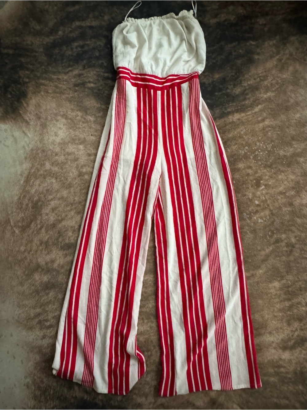 FAVLUX Red & White Striped Wide-Leg Jumpsuit